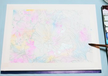 ４ 芙蓉の花 水彩 大人のための癒しのぬり絵 水彩セラピー 水彩時間 水彩の技法と描き方 癒しのぬり絵