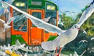 電車とカモメを描く」をUPしました。 | 水彩時間：水彩セラピー 水彩